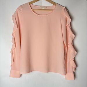 Maje Ecru Loupi Ruffle Sleeve Frill Blouse Pink